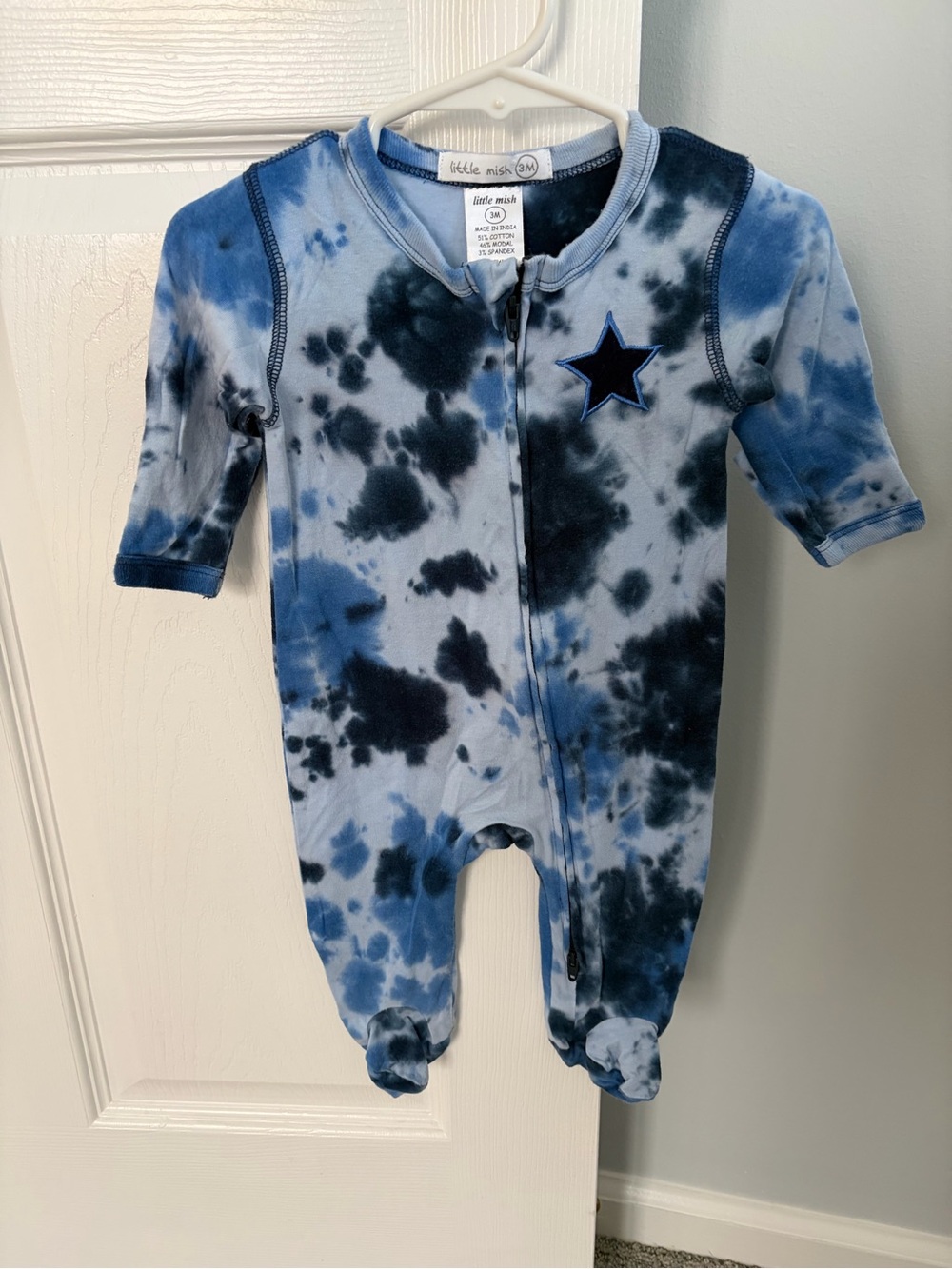Little Mish Blue Tie-Dye Star Footed One Piece